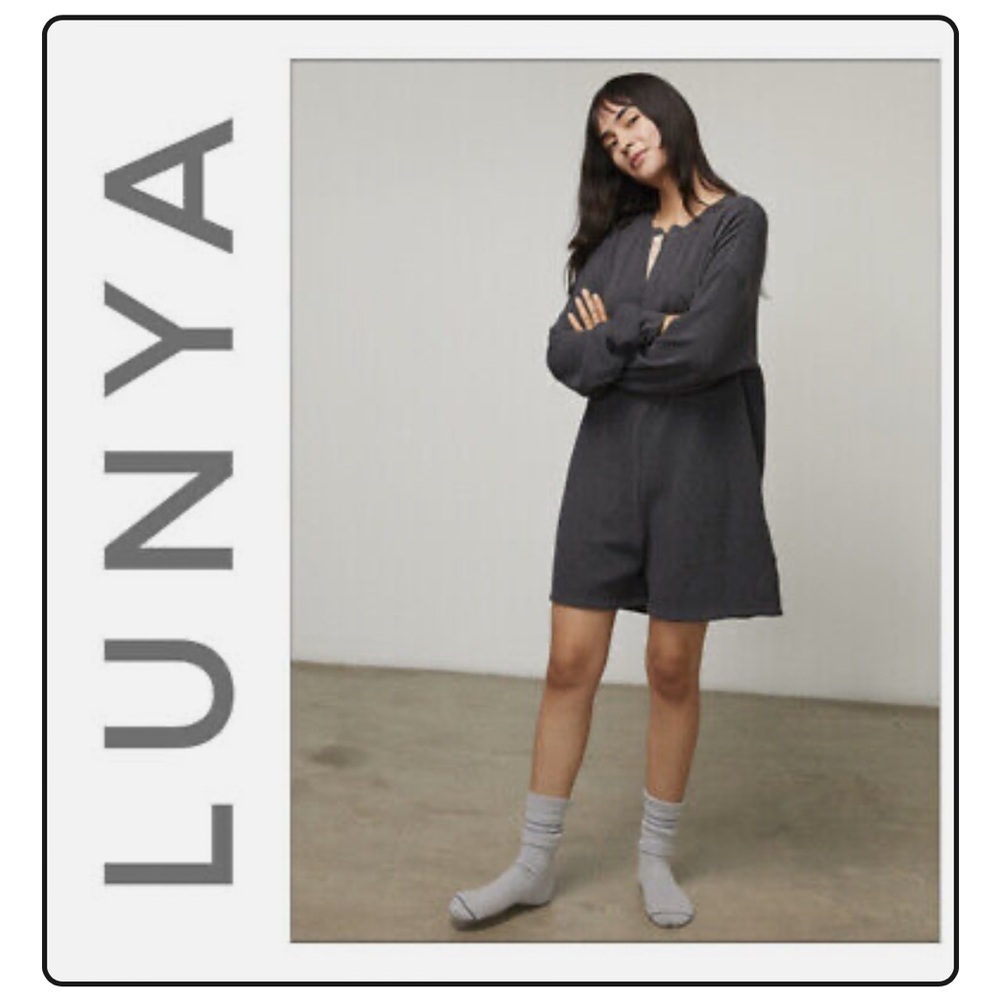 Lunya Charcoal Waffle Thermal Long Sleeve Sleep Romper, Medium